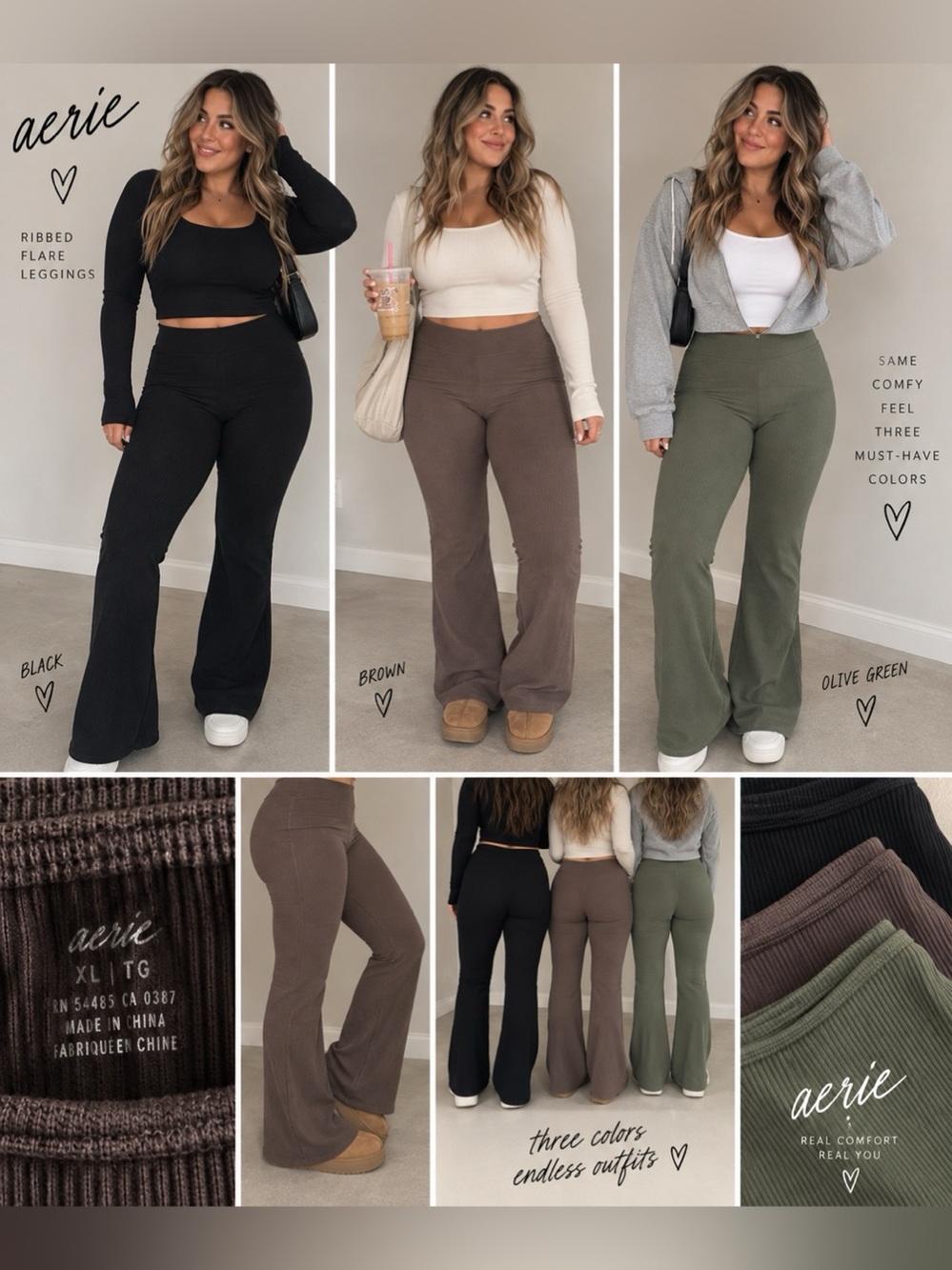 Aerie GREEN ribbed flare leggings